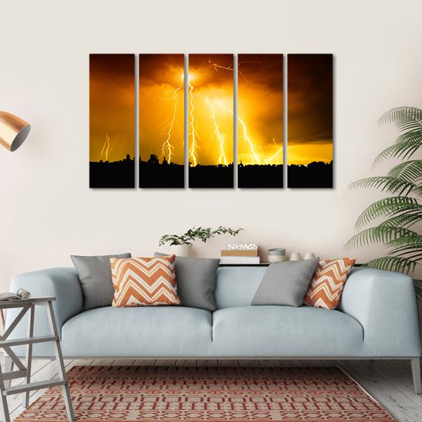 Yellow Light Thunderbolts Canvas Wall Art-5 Horizontal-Gallery Wrap-22" x 12"-Tiaracle