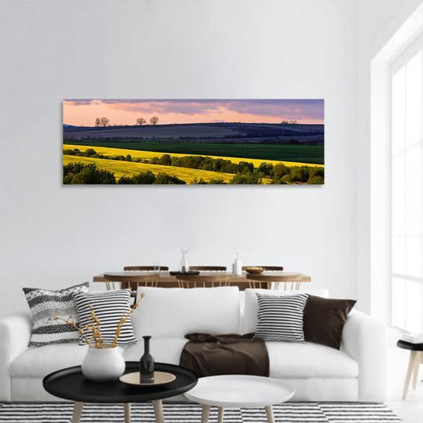 Yellow Rape Field Landscape Panoramic Canvas Wall Art-1 Piece-36" x 12"-Tiaracle