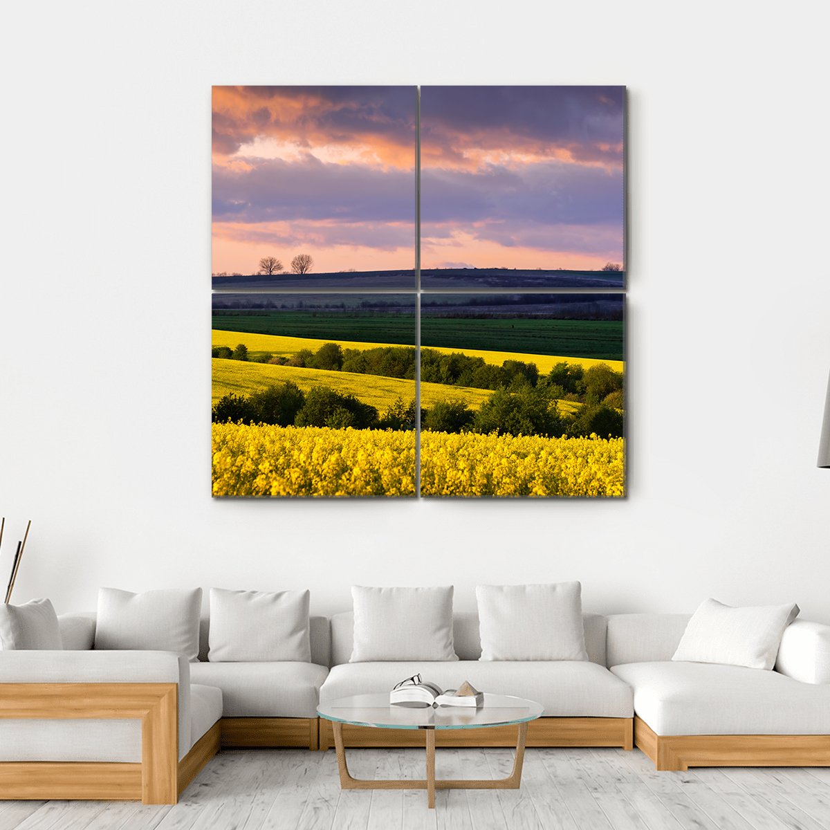 Yellow Rape Field On Blue Sky Canvas Wall Art-4 Square-Gallery Wrap-17" x 17"-Tiaracle