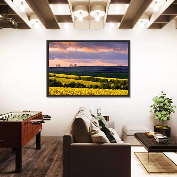 Yellow Rape Field On Blue Sky Canvas Wall Art-3 Horizontal-Gallery Wrap-25" x 16"-Tiaracle
