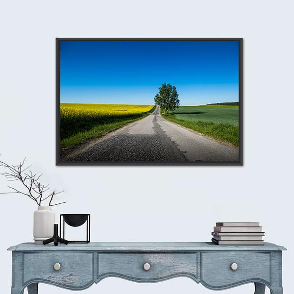 Yellow Rapeseed Field Canvas Wall Art-1 Piece-Floating Frame-24" x 16"-Tiaracle