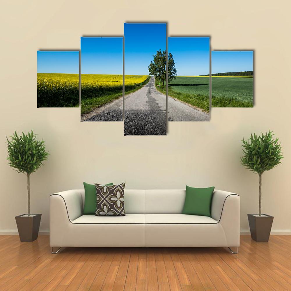 Yellow Rapeseed Field Canvas Wall Art-5 Star-Gallery Wrap-62" x 32"-Tiaracle