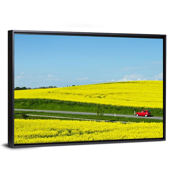 Yellow Rapse Field In Spring Canvas Wall Art-3 Horizontal-Gallery Wrap-25" x 16"-Tiaracle