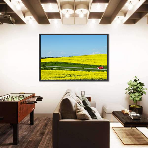 Yellow Rapse Field In Spring Canvas Wall Art-3 Horizontal-Gallery Wrap-25" x 16"-Tiaracle