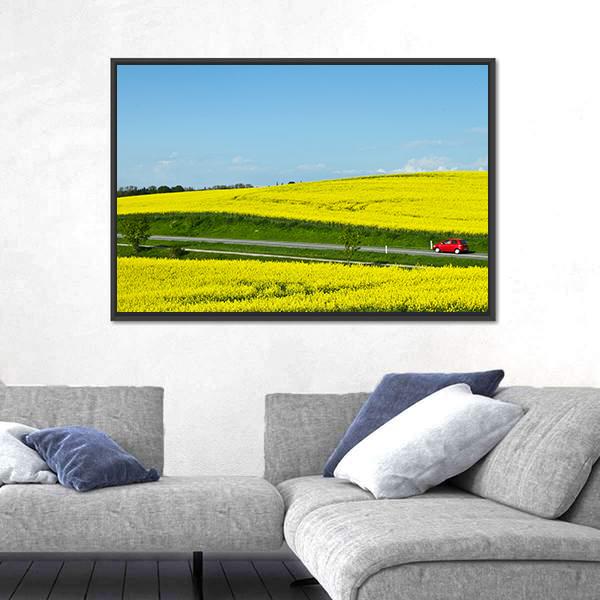 Yellow Rapse Field In Spring Canvas Wall Art-3 Horizontal-Gallery Wrap-25" x 16"-Tiaracle