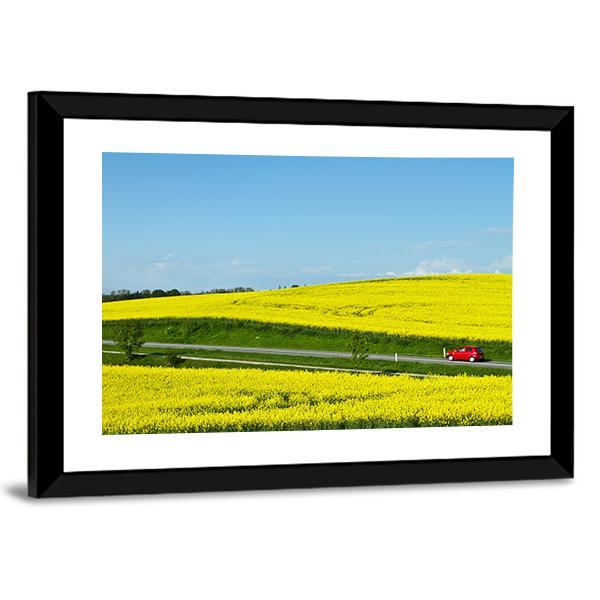 Yellow Rapse Field In Spring Canvas Wall Art-3 Horizontal-Gallery Wrap-25" x 16"-Tiaracle