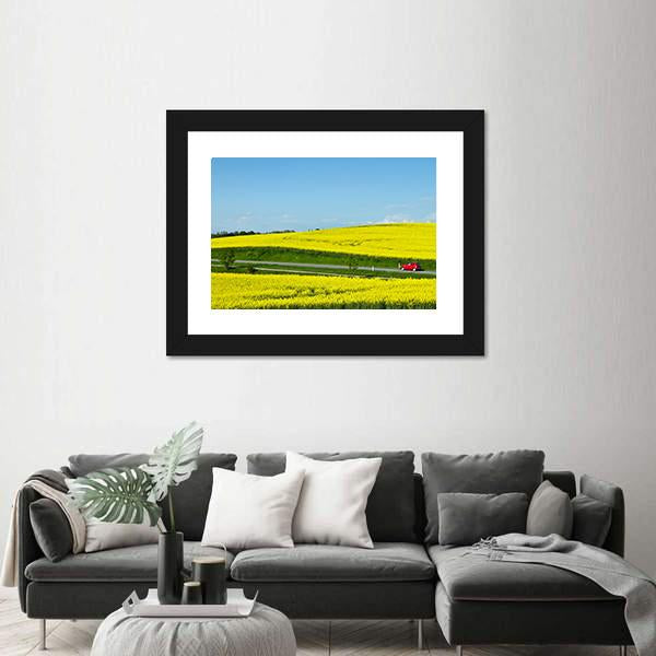Yellow Rapse Field In Spring Canvas Wall Art-3 Horizontal-Gallery Wrap-25" x 16"-Tiaracle