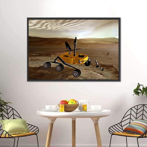 Yellow Rover On Mars Canvas Wall Art-1 Piece-Floating Frame-24" x 16"-Tiaracle