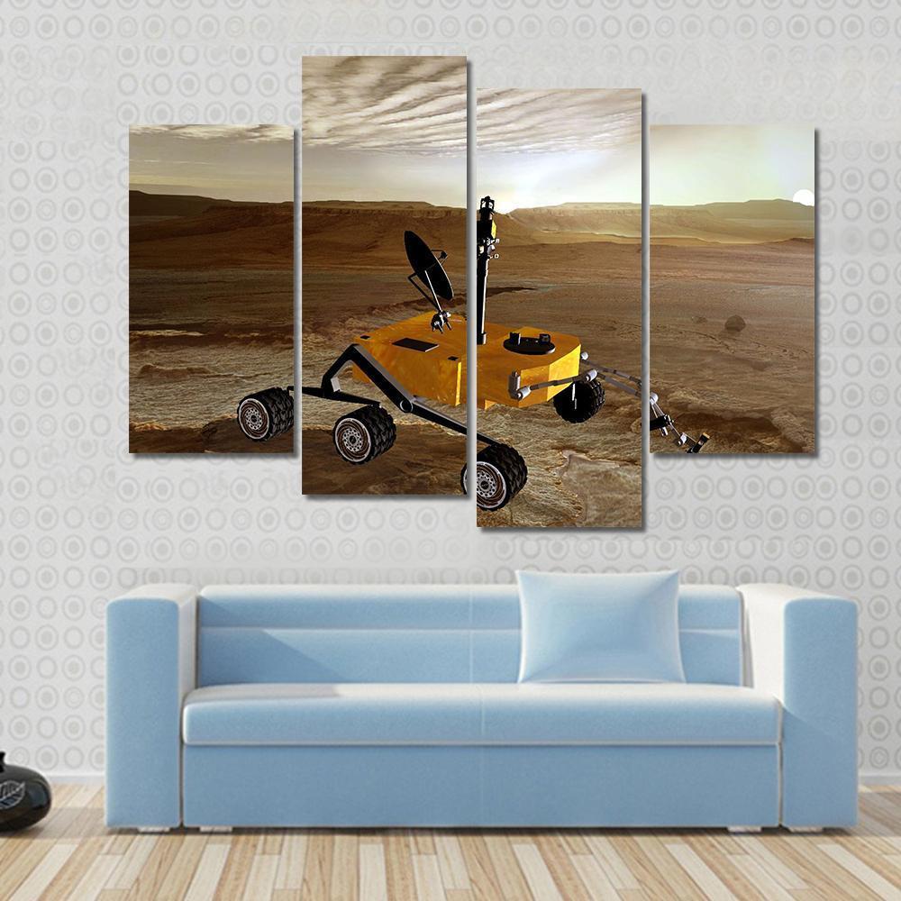 Yellow Rover On Mars Canvas Wall Art-4 Pop-Gallery Wrap-50" x 32"-Tiaracle