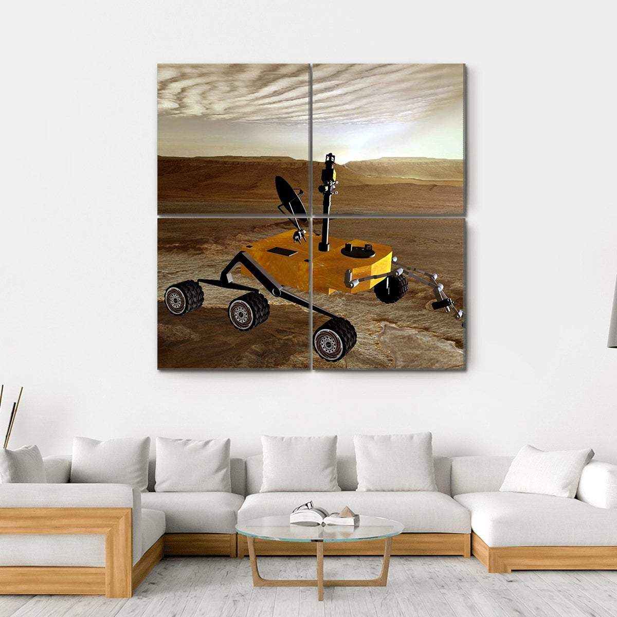 Yellow Rover On Mars Canvas Wall Art-4 Square-Gallery Wrap-17" x 17"-Tiaracle