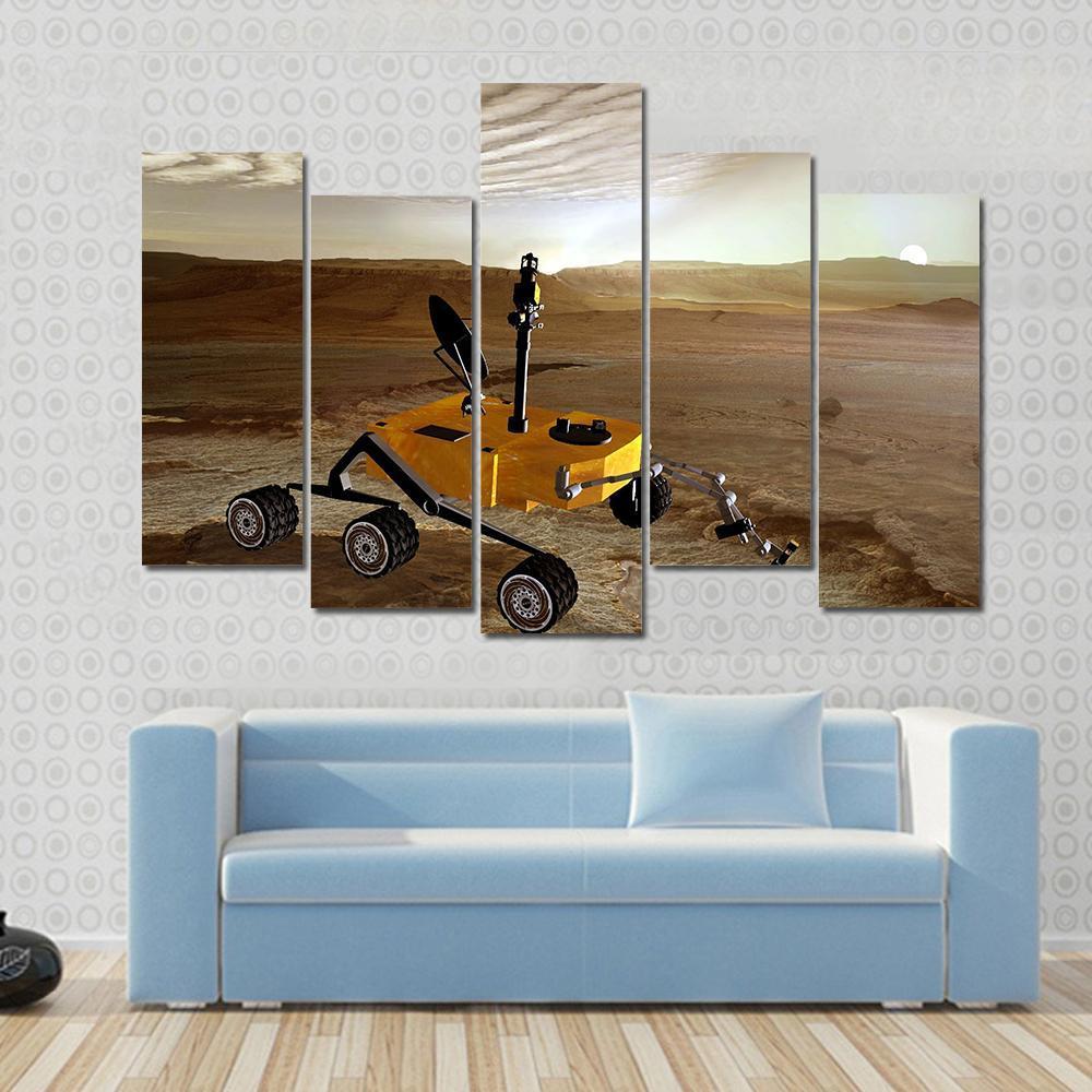 Yellow Rover On Mars Canvas Wall Art-5 Pop-Gallery Wrap-47" x 32"-Tiaracle