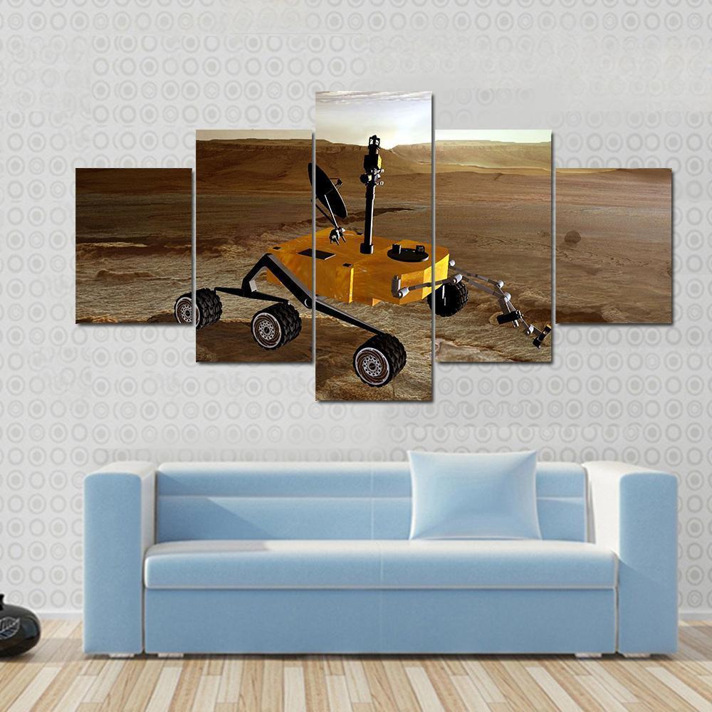 Yellow Rover On Mars Canvas Wall Art-5 Star-Gallery Wrap-62" x 32"-Tiaracle