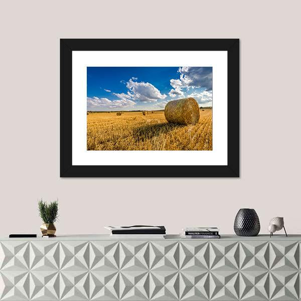 Yellow Sheaf Of Hay On The Field Canvas Wall Art-1 Piece-Framed Print-20" x 16"-Tiaracle
