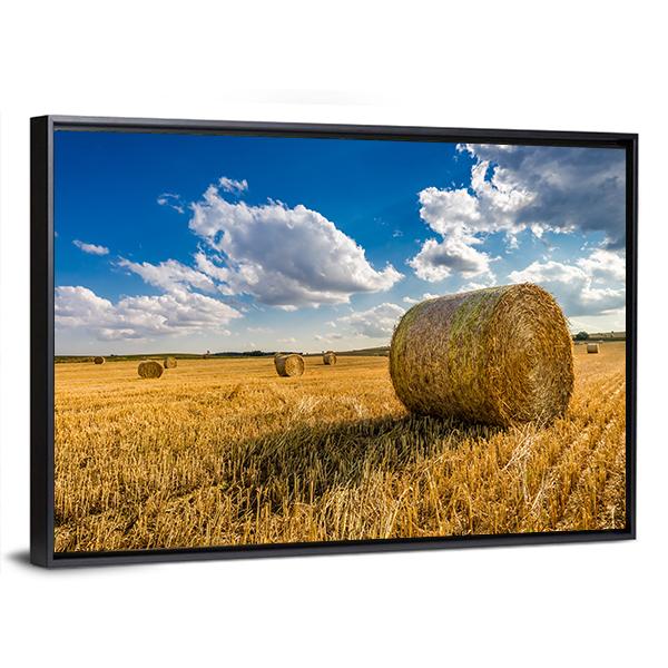 Yellow Sheaf Of Hay On The Field Canvas Wall Art-3 Horizontal-Gallery Wrap-25" x 16"-Tiaracle
