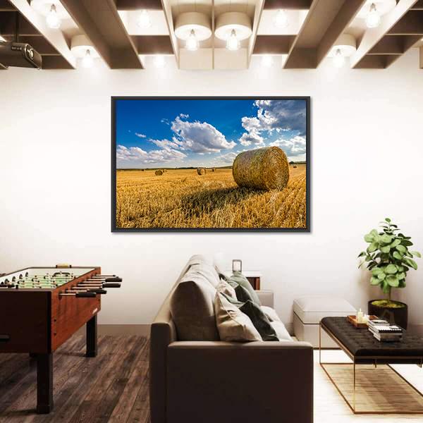 Yellow Sheaf Of Hay On The Field Canvas Wall Art-3 Horizontal-Gallery Wrap-25" x 16"-Tiaracle