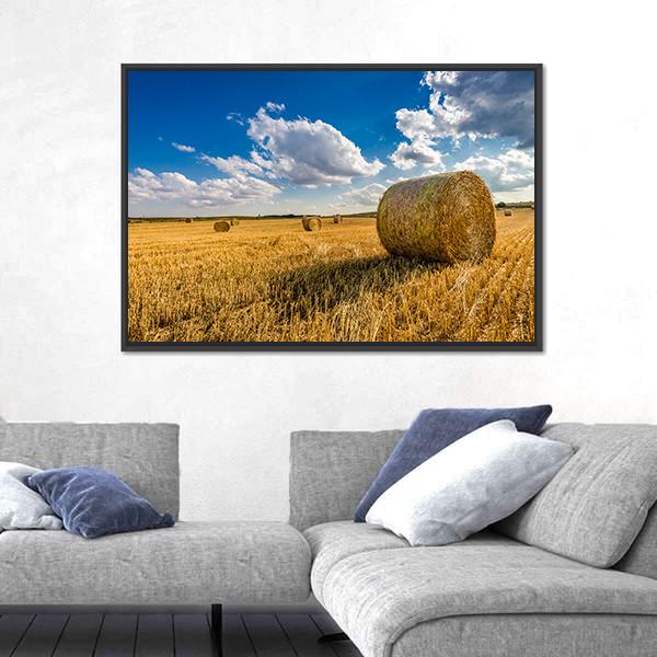 Yellow Sheaf Of Hay On The Field Canvas Wall Art-3 Horizontal-Gallery Wrap-25" x 16"-Tiaracle