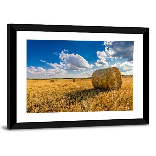 Yellow Sheaf Of Hay On The Field Canvas Wall Art-3 Horizontal-Gallery Wrap-25" x 16"-Tiaracle