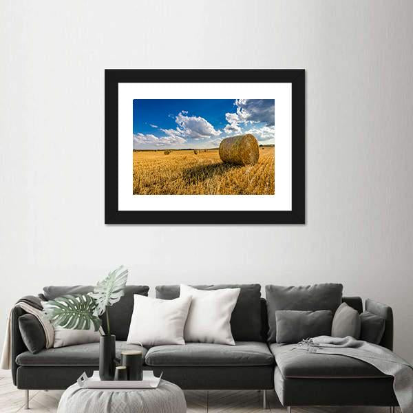 Yellow Sheaf Of Hay On The Field Canvas Wall Art-3 Horizontal-Gallery Wrap-25" x 16"-Tiaracle