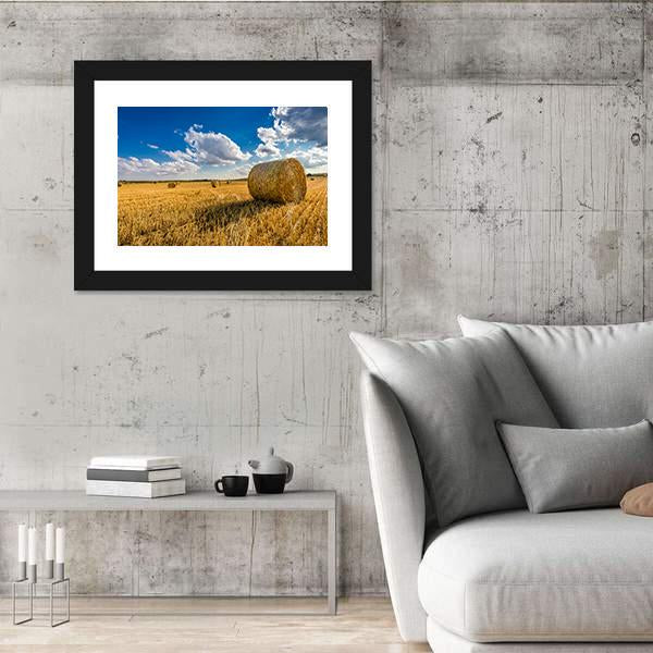 Yellow Sheaf Of Hay On The Field Canvas Wall Art-3 Horizontal-Gallery Wrap-25" x 16"-Tiaracle