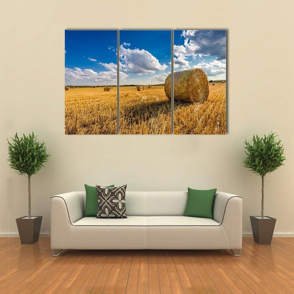 Yellow Sheaf Of Hay On The Field Canvas Wall Art-3 Horizontal-Gallery Wrap-37" x 24"-Tiaracle