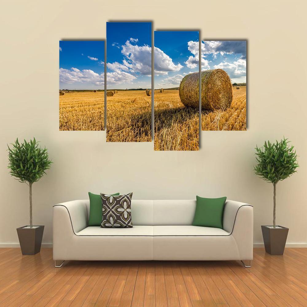 Yellow Sheaf Of Hay On The Field Canvas Wall Art-4 Pop-Gallery Wrap-50" x 32"-Tiaracle