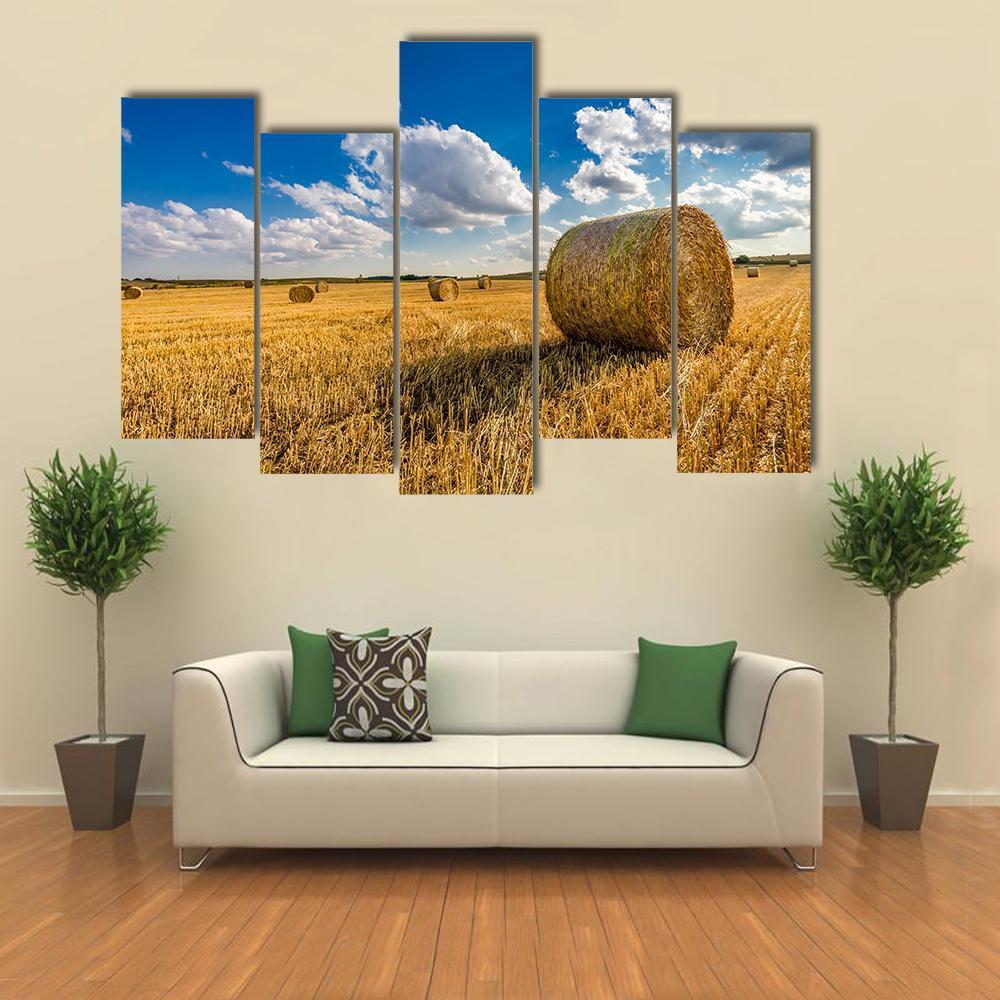 Yellow Sheaf Of Hay On The Field Canvas Wall Art-5 Pop-Gallery Wrap-47" x 32"-Tiaracle