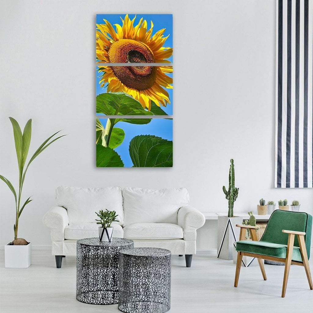 Yellow Sunflower Blossom Vertical Canvas Wall Art-3 Vertical-Gallery Wrap-12" x 25"-Tiaracle