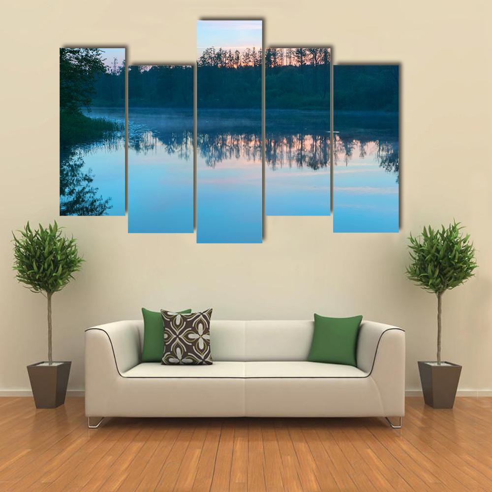 Yellow Sunset On Shore Of Baltic Sea Canvas Wall Art-5 Pop-Gallery Wrap-47" x 32"-Tiaracle