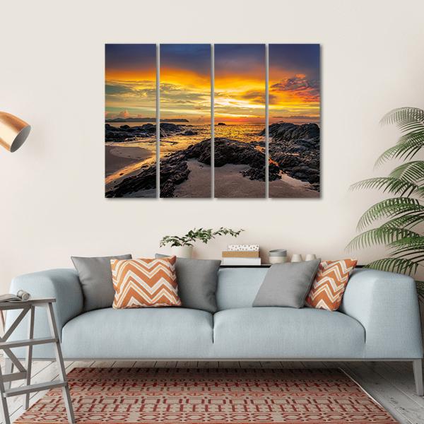 Yellow Sunset Over Sea Canvas Wall Art-4 Horizontal-Gallery Wrap-34" x 24"-Tiaracle
