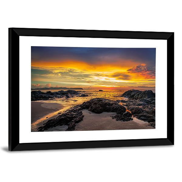 Yellow Sunset Over Sea Canvas Wall Art-5 Horizontal-Gallery Wrap-22" x 12"-Tiaracle