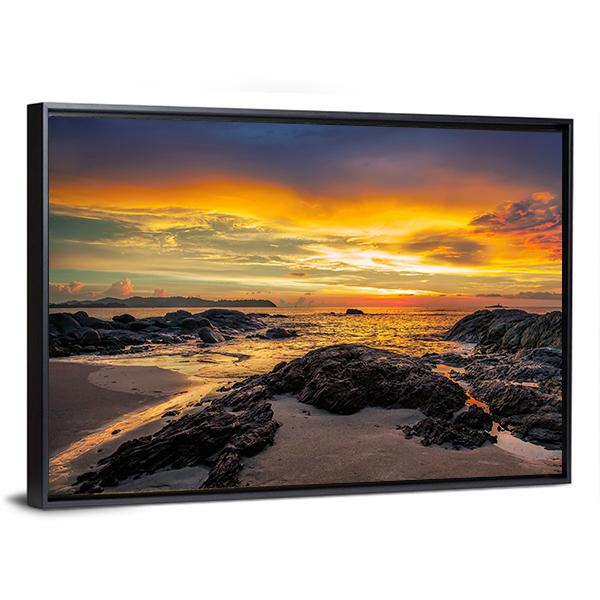 Yellow Sunset Over Sea Canvas Wall Art-3 Horizontal-Gallery Wrap-25" x 16"-Tiaracle