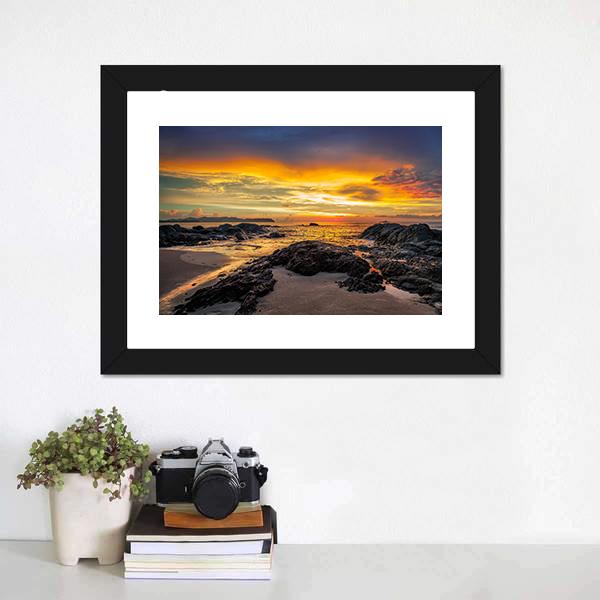 Yellow Sunset Over Sea Canvas Wall Art-3 Horizontal-Gallery Wrap-25" x 16"-Tiaracle