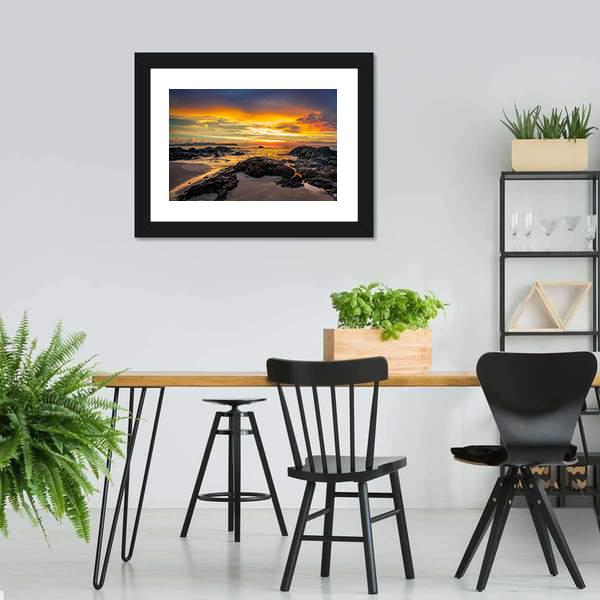 Yellow Sunset Over Sea Canvas Wall Art-3 Horizontal-Gallery Wrap-25" x 16"-Tiaracle