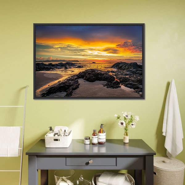 Yellow Sunset Over Sea Panoramic Canvas Wall Art-1 Piece-36" x 12"-Tiaracle
