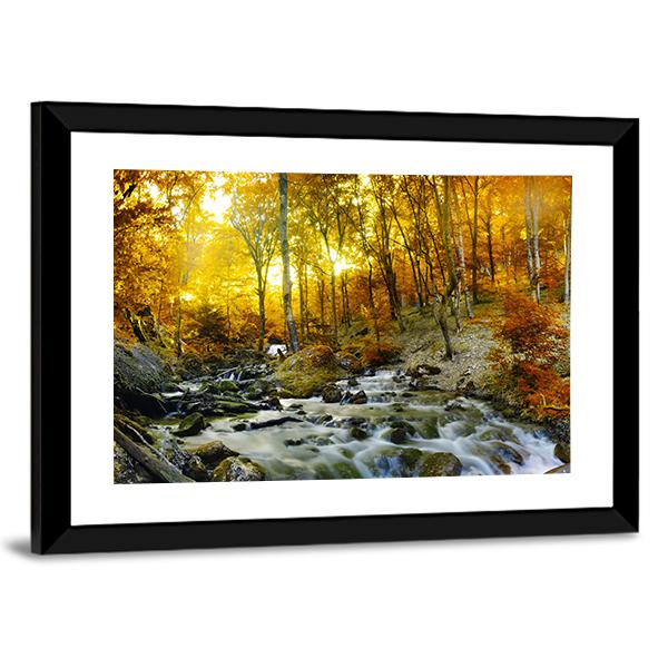 Yellow Trees Foliage And Rocks In Forest Canvas Wall Art-5 Horizontal-Gallery Wrap-22" x 12"-Tiaracle