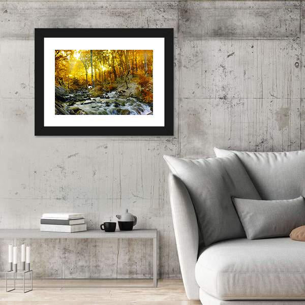 Yellow Trees Foliage And Rocks In Forest Canvas Wall Art-5 Horizontal-Gallery Wrap-22" x 12"-Tiaracle