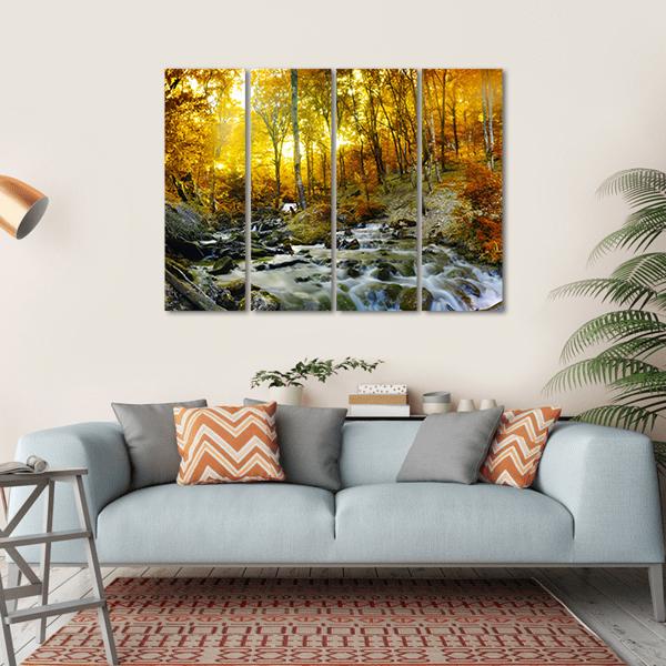 Yellow Trees Foliage And Rocks In Forest Canvas Wall Art-4 Horizontal-Gallery Wrap-34" x 24"-Tiaracle