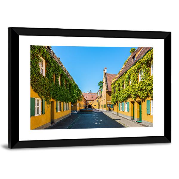 Yellow Walls In The Fuggerei Canvas Wall Art-3 Horizontal-Gallery Wrap-25" x 16"-Tiaracle