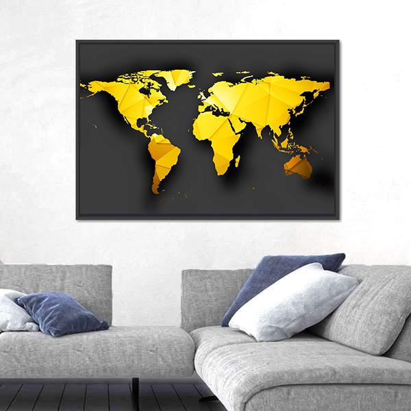 Yellow World Map Panoramic Canvas Wall Art-1 Piece-36" x 12"-Tiaracle