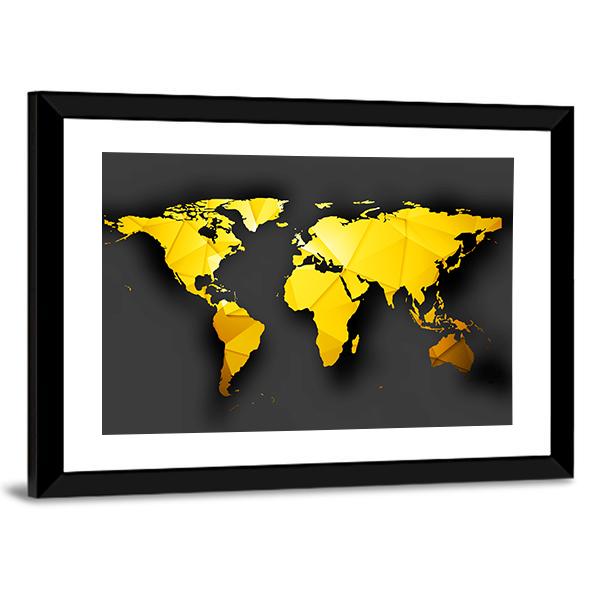 Yellow World Map Panoramic Canvas Wall Art-1 Piece-36" x 12"-Tiaracle