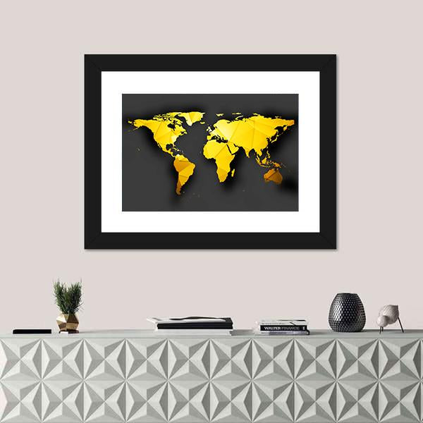 Yellow World Map Panoramic Canvas Wall Art-1 Piece-36" x 12"-Tiaracle