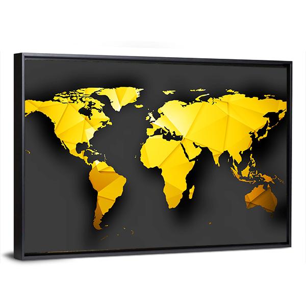 Yellow World Map Panoramic Canvas Wall Art-1 Piece-36" x 12"-Tiaracle