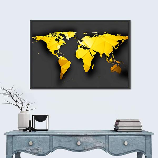 Yellow World Map Panoramic Canvas Wall Art-1 Piece-36" x 12"-Tiaracle