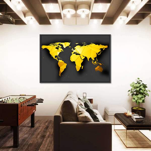 Yellow World Map Panoramic Canvas Wall Art-1 Piece-36" x 12"-Tiaracle