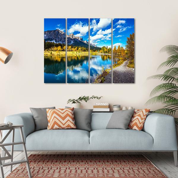 Yellowing Aspens Surround The Lake Canvas Wall Art-4 Horizontal-Gallery Wrap-34" x 24"-Tiaracle