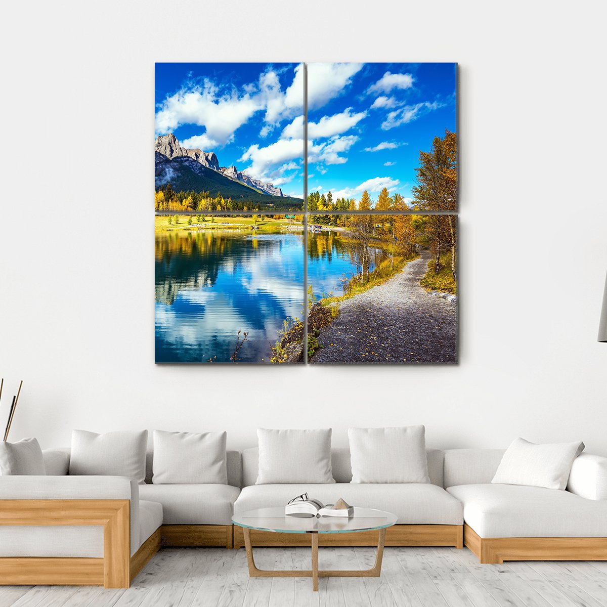 Yellowing Aspens Surround The Lake Canvas Wall Art-4 Square-Gallery Wrap-17" x 17"-Tiaracle