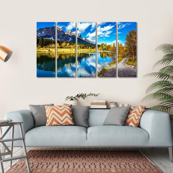 Yellowing Aspens Surround The Lake Canvas Wall Art-5 Horizontal-Gallery Wrap-22" x 12"-Tiaracle