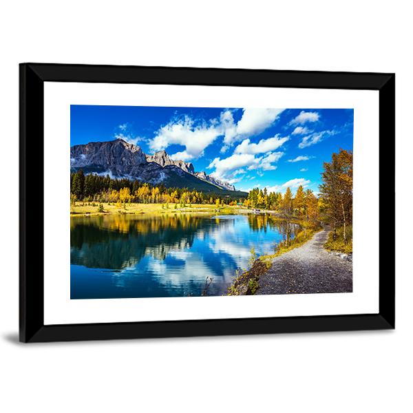 Yellowing Aspens Surround The Lake Canvas Wall Art-3 Horizontal-Gallery Wrap-25" x 16"-Tiaracle