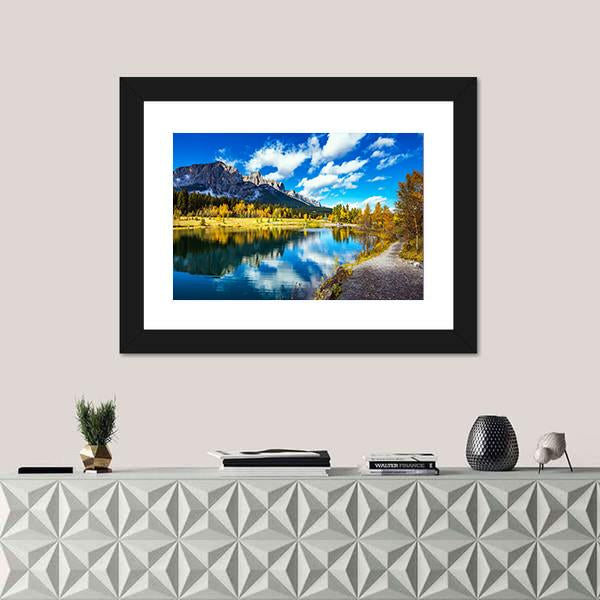 Yellowing Aspens Surround The Lake Canvas Wall Art-3 Horizontal-Gallery Wrap-25" x 16"-Tiaracle