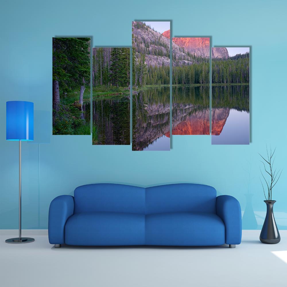Yellowjacket Lake And Sugarloaf Mountain Canvas Wall Art-5 Pop-Gallery Wrap-47" x 32"-Tiaracle